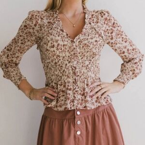 Bohme Vera Smoked Floral Blouse Medium NWT